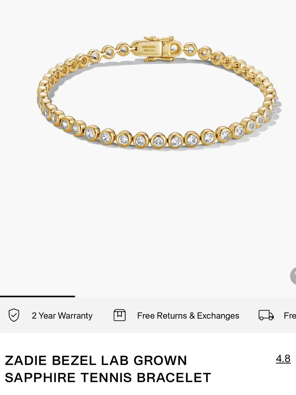 Mejuri Zadie Bezel Lab Grown Sapphire Tennis Bracelet Gold NWT
